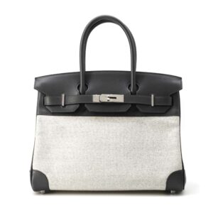 HERMES Birkin Gray/Ecru Toile H Box Calf Leather Size 30 | Luna Bags