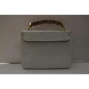 Gucci Box W Lunch Bamboo Handle White Patent Leather Satchel | Luna Bags