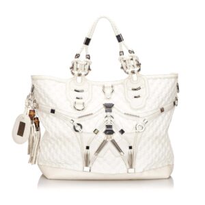 Gucci White Chemical Fiber Fabric GG Techno Horsebit Tote Bag Italy | Luna Bags