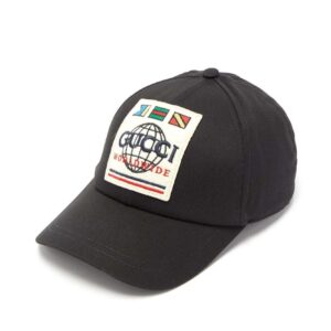 Gucci Worldwide Patch Canvas Baseball Cap in Black | Luna Bags