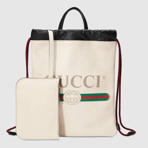 Gucci Logo-Print Drawstring Backpack in White | Luna Bags