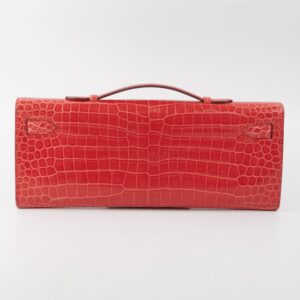 Hermes Kelly Cut Exotic Crocodile Poporus Red Croc Clutch - T stamp | Luna Bags