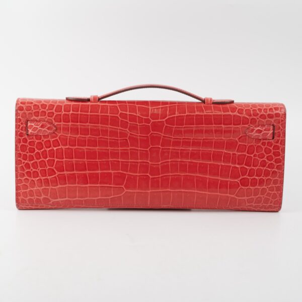 Hermes Kelly Cut Exotic Crocodile Poporus Red Croc Clutch - T stamp | Luna Bags