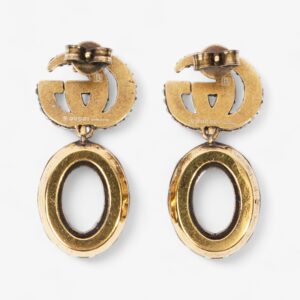 Gucci Crystal Double G Drop Earrings Aged Gold Base Metal | Luna Bags