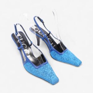 Gucci GG Slingback Pumps 70mm Blue Fabric EU 35 UK 2 | Luna Bags