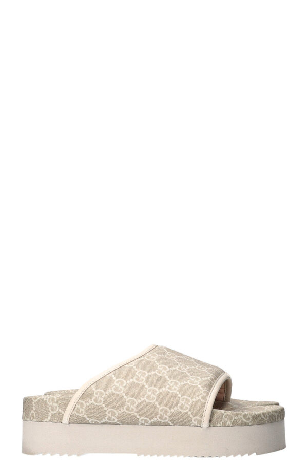 GUCCI GG Print Open Toe Slides Sand | Luna Bags