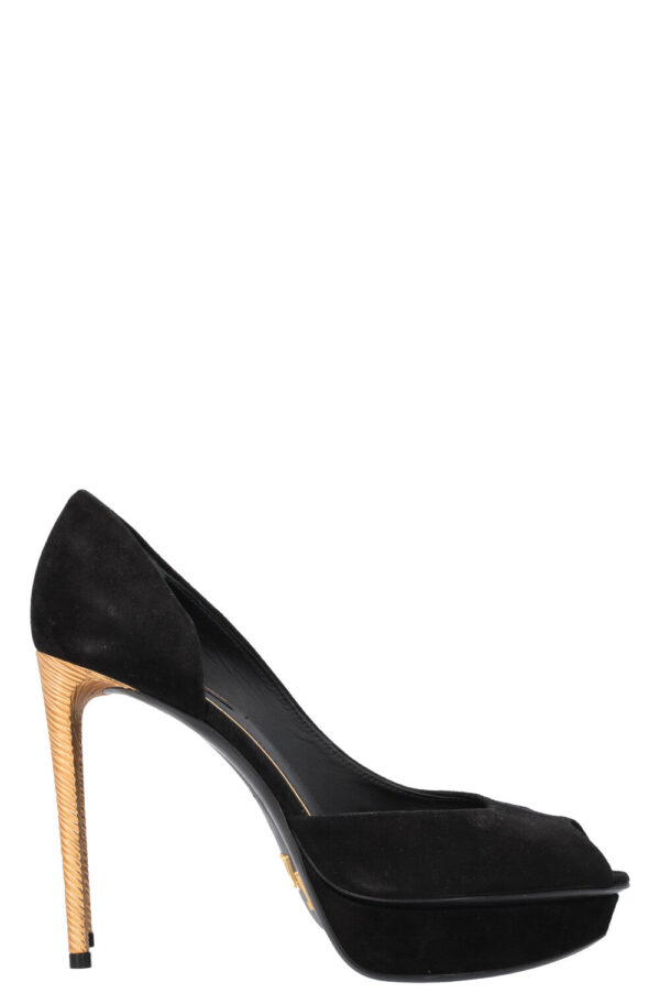 LOUIS VUITTON Peeptoe Heels Suede Black | Luna Bags