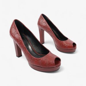 Gucci GG Embossed Heels Burgundy Embossed Leather EU 37 UK 4 | Luna Bags