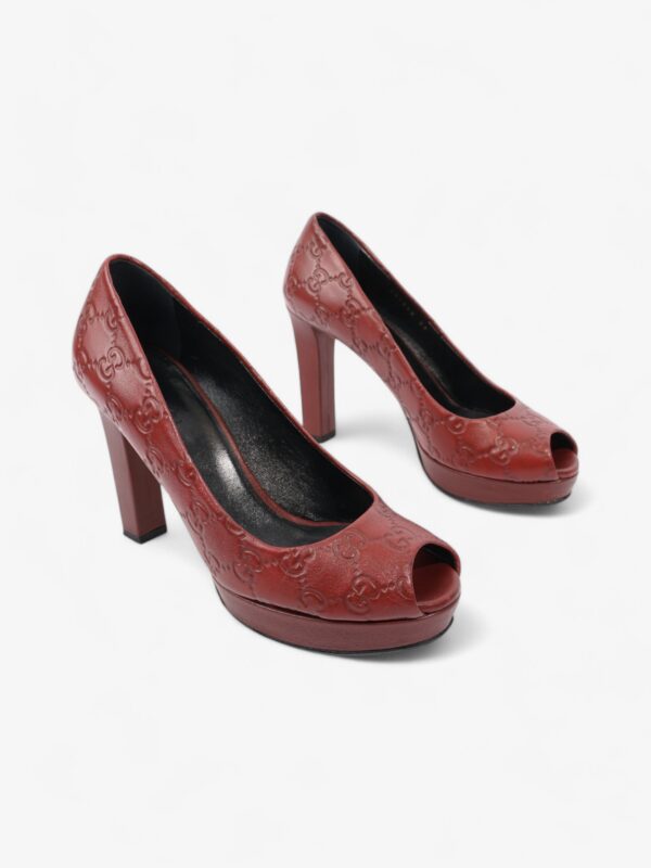 Gucci GG Embossed Heels Burgundy Embossed Leather EU 37 UK 4 | Luna Bags