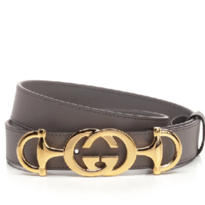 Gucci Leather Belt with Interlocking G Horse-bit Buckle in Gray | Luna Bags