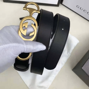Gucci Leather Belt with Interlocking G Horse-bit Buckle in Black | Luna Bags
