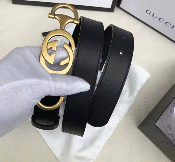 Gucci Leather Belt with Interlocking G Horse-bit Buckle in Black | Luna Bags