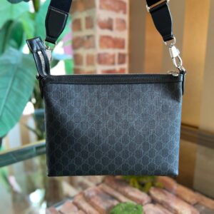 GUCCI Messenger Black GG Supreme Monogram Azalea Calfskin Retro Interlocking G Wristlet Crossbody Bag | Luna Bags