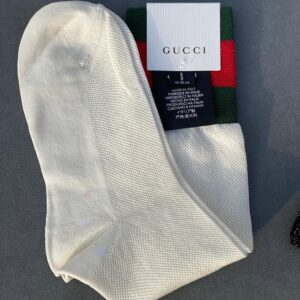 Gucci Mesh Cotton Socks with Web in White with Green and Red Stripe | Luna Bags