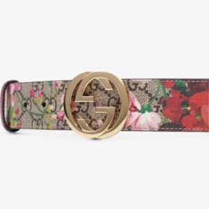 Gucci Interlocking G Belt GG Bloom / Gold Coated Canvas 85cm / 34" | Luna Bags