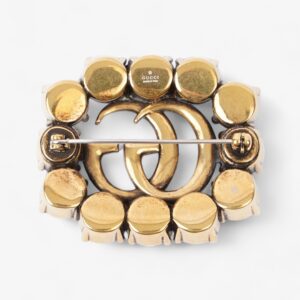 Gucci Crystal Double G Brooch Aged Gold Base Metal | Luna Bags