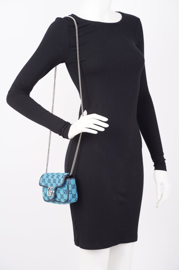 Gucci Womens GG Marmont Quilted Flap Bag Blue Canvas Super Mini | Luna Bags