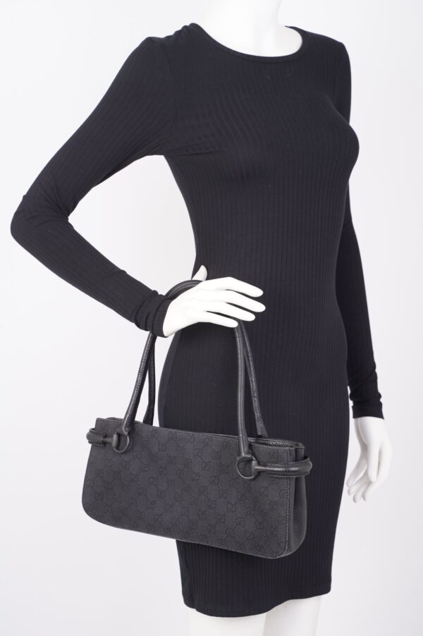 Gucci Womens Vintage GG Shoulder Bag Black Leather | Luna Bags