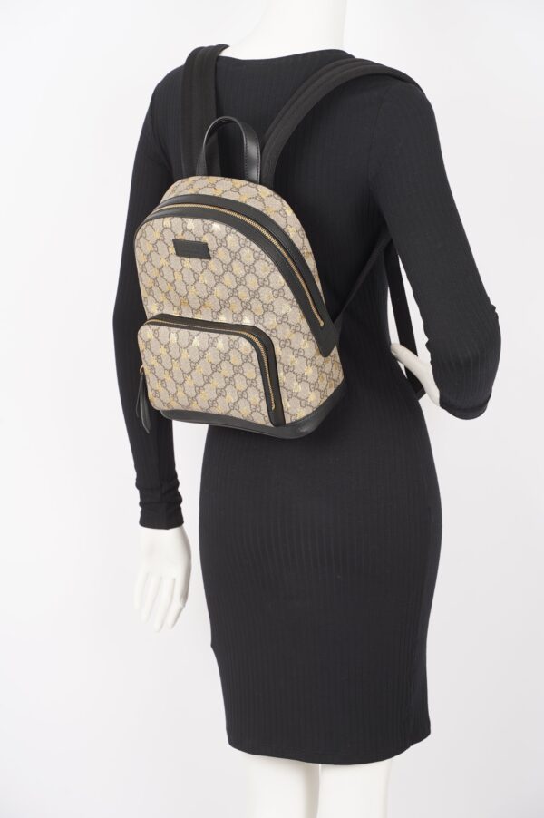 Gucci Womens GG Supreme Bees Backpack Brown / Gold Canvas Small | Luna Bags
