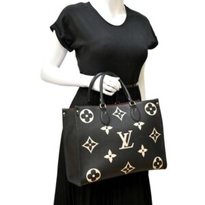 LOUIS VUITTON Onthego MM Giant Monogram Leather Tote Bag Black/Bicolor | Luna Bags