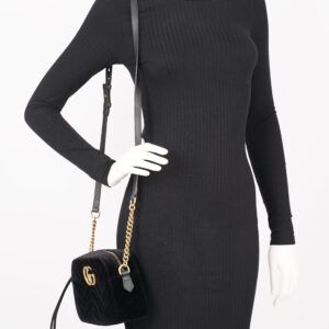 Gucci Womens GG Marmont Zip Bag Black Velvet Small | Luna Bags