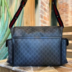 GUCCI Black Grey GG Supreme Monogram Web Messenger Diaper Bag | Luna Bags