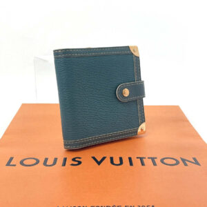 LOUIS VUITTON Bifold Wallet M91829 leather blue Suhari Compact zip | Luna Bags