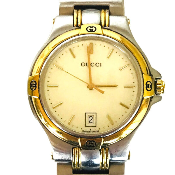 GUCCI Watches Quartz 9040M Stainless Steel Silver Date combination Gold Plated Ivory dial | Luna Bags