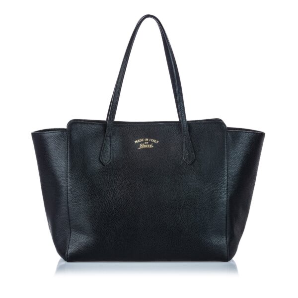 Gucci Black Others Leather Swing Tote Bag Italy | Luna Bags