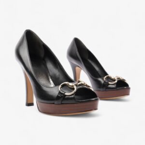 Gucci Horsebit Open Toe Heels 90 Black Leather EU 35.5 UK 2.5 | Luna Bags
