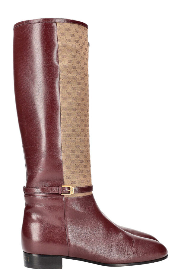 GUCCI Mini GG Canvas Leather Boots Burgundy | Luna Bags