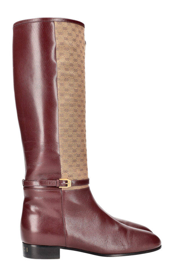 GUCCI Mini GG Canvas Leather Boots Burgundy | Luna Bags