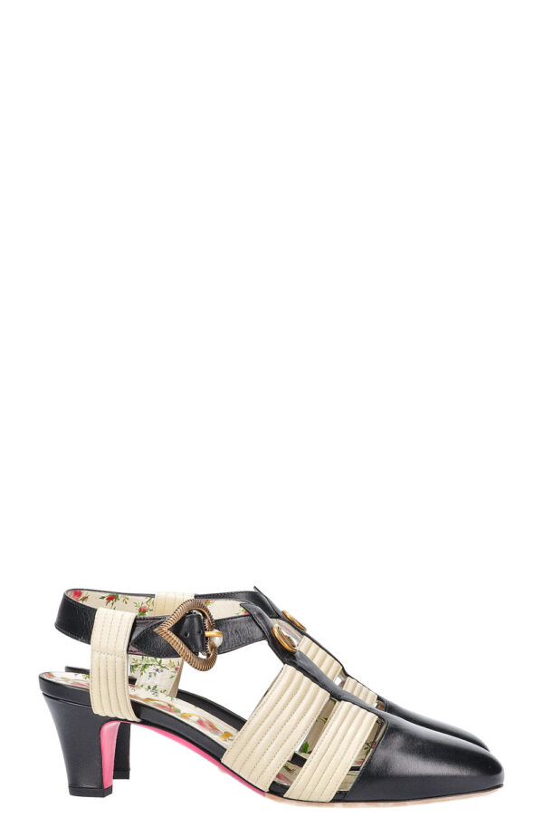 GUCCI Heels Black White Heart Buckle | Luna Bags