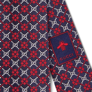 Gucci Navy Silk Tie with Red Diamonds and Interlocking GG | Luna Bags