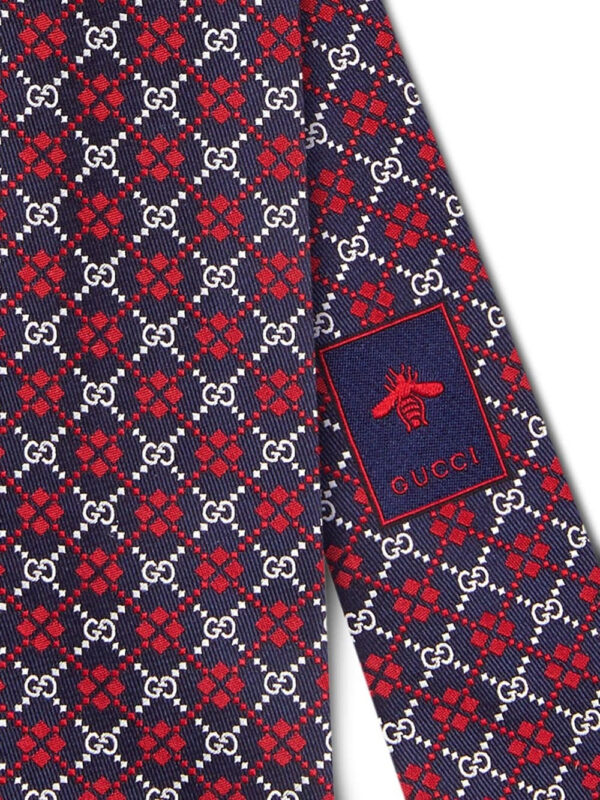 Gucci Navy Silk Tie with Red Diamonds and Interlocking GG | Luna Bags