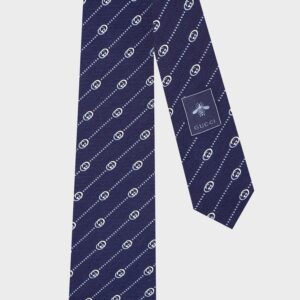 Gucci Interlocking GG and Dots Navy Silk Tie | Luna Bags