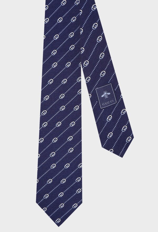 Gucci Interlocking GG and Dots Navy Silk Tie | Luna Bags