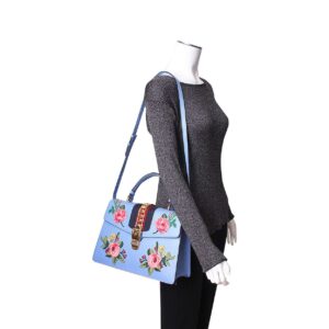 GUCCI Leather Embroidered Medium Sylvie Shoulder Bag Blue | Luna Bags
