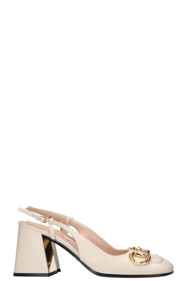 GUCCI Baby Horsebit Slingback Heels White | Luna Bags