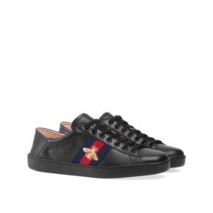 Gucci 473762 Ace Men's Shoes Black Embroidered Calf-Skin Leather Casual Sneakers (GGM1716) | Luna Bags