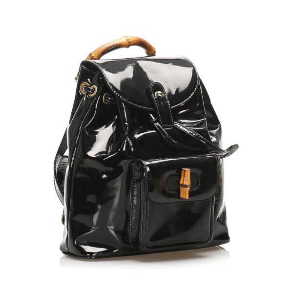 Gucci Bamboo Patent Leather Drawstring Backpack (SHG-32189) | Luna Bags