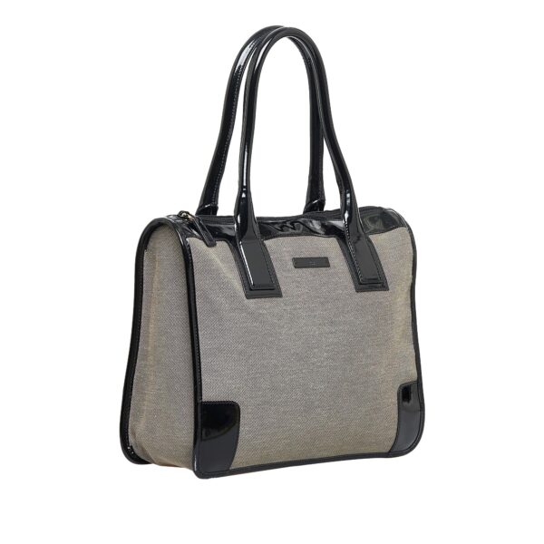 Gucci Canvas and Patent Leather Trimmed Handbag (SHG-E8ID83) | Luna Bags