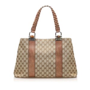 Gucci GG Canvas Bamboo Libeccio Tote Bag (SHG-11503) | Luna Bags