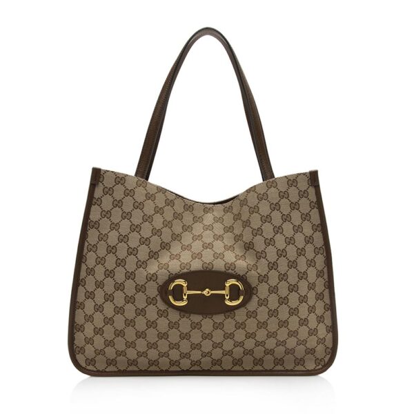 Gucci GG Canvas Leather Horsebit 1955 Tote (SHF-11689) | Luna Bags