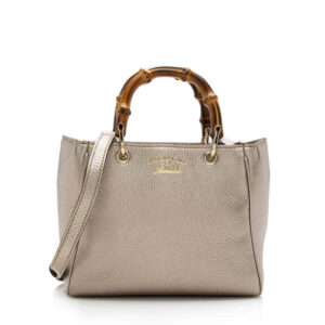 Gucci Metallic Leather Bamboo Mini Shopper Tote | Luna Bags
