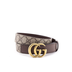 Gucci Beige & Ebony Canvas GG Supreme Monogram Marmont Belt Size S | Luna Bags