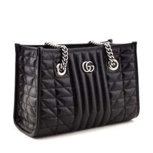 Gucci Black Calfskin Matelasse Aria Small GG Marmont Shoulder Tote | Luna Bags