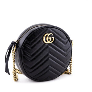 Gucci Black Calfskin Matelasse Mini Round GG Marmont Shoulder Bag | Luna Bags