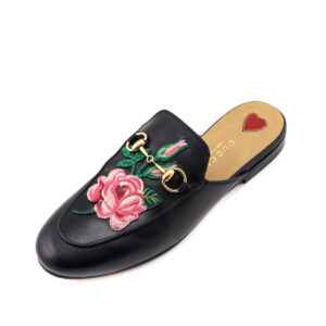 Gucci Black Leather Embroidered Princetown Mules Size US 6 | EU 36 | Luna Bags