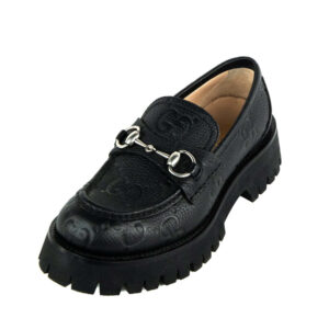 Gucci Black Leather GG Horsebit Lug Loafers Size US 7 | IT 37 | Luna Bags